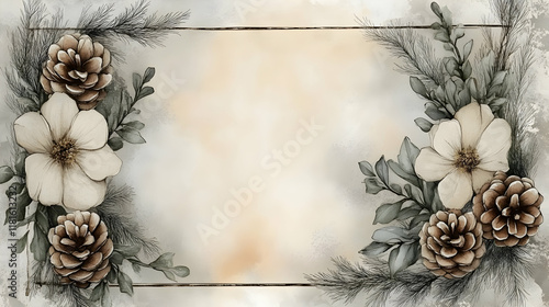 Floral Frame Greenery Pine ...