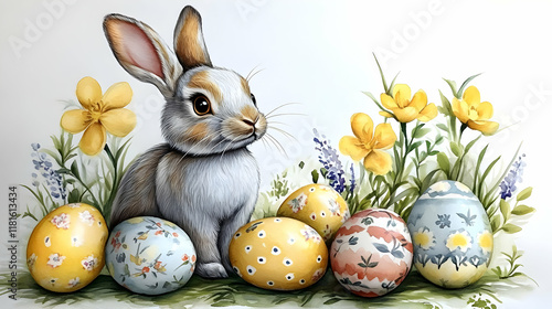 Cute Bunny Sits Among Decor...
