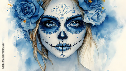 Blue Sugar Skull Makeup Tut...