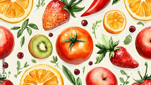 Watercolor Fruits & Vegetab...