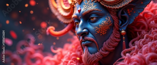 Wallpaper Mural Fantasy portrait of blue-skinned being with golden patterns and glowing red gem on forehead.Prosperity. Wealth. Spiritual power.Fantasy character design, Chinese New Year, mythical creatures, festival Torontodigital.ca