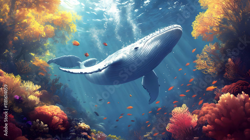 Whale Swims Through Vibrant...