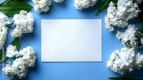 White Flowers Frame a Blank...
