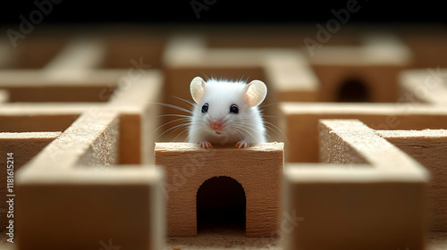 White Mouse Explores Wooden...