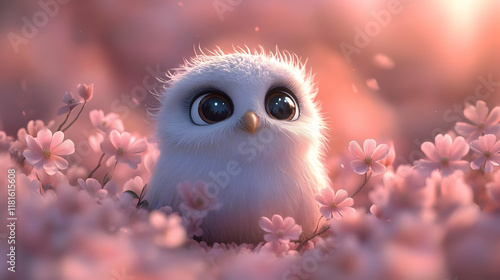 Fluffy Baby Owl Sits Peacef...