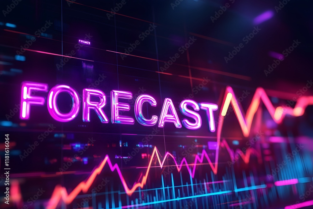 Fototapeta premium FORECAST text in holographic style with uprising graph