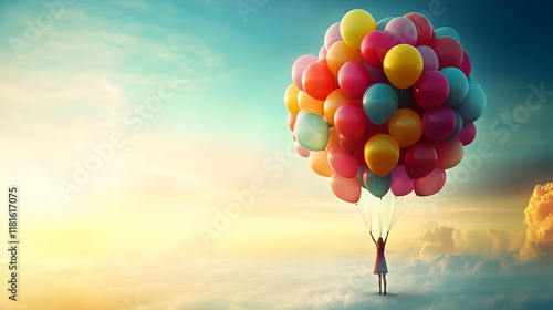 Girl Soaring with Balloons ...