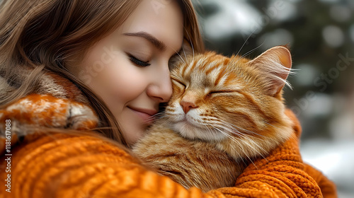 Girl Hugs Cat Affectionatel...
