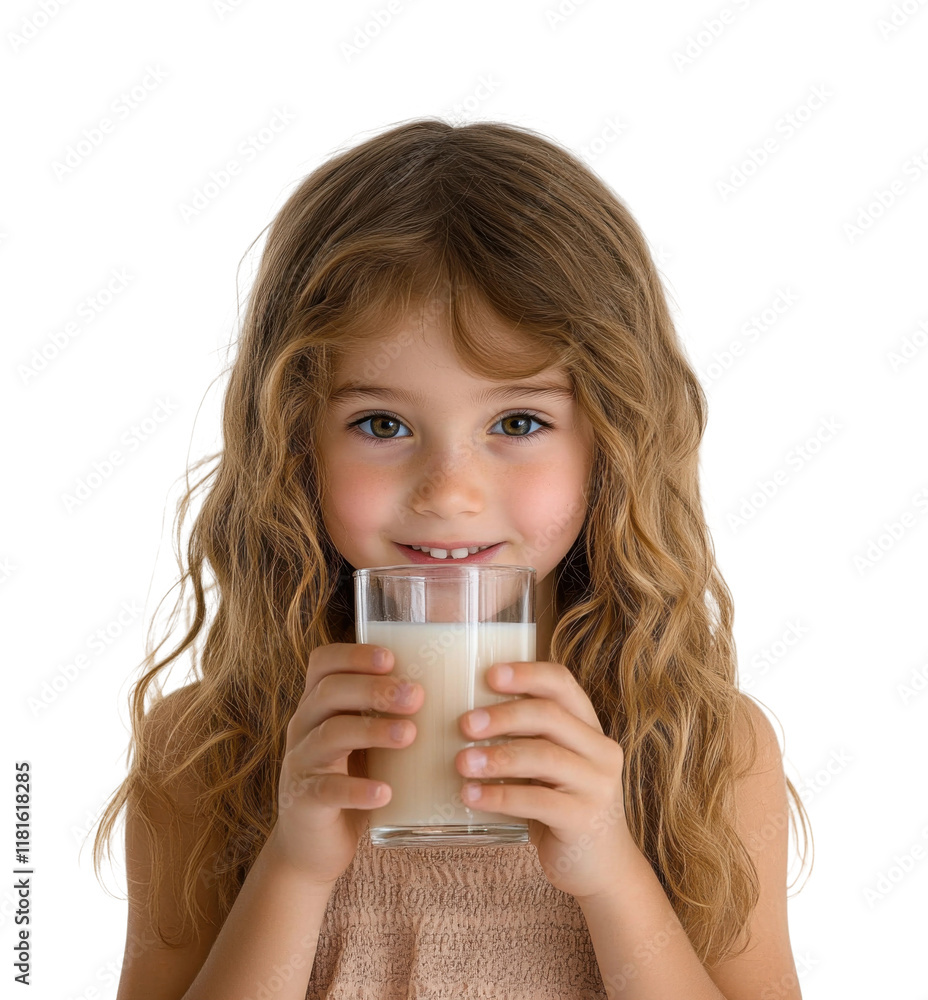Child happily enjoying a glass of milk. Isolated on transparent background, png. Child happily enjoying a glass of milk. Isolated on transparent background, png.