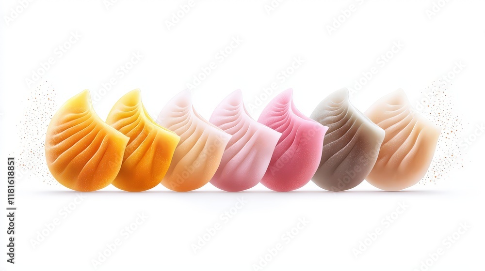 A vibrant watercolor illustration of traditional dumplings with delicate textures and pastel hues, served on a clean white background. A vibrant watercolor illustration of traditional dumplings with delicate textures and pastel hues, served on a clean white background.
