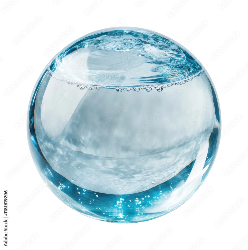 Sphere of clear blue water with bubbles inside, floating liquid globe, refreshing natural element, clean transparent water, and environmental purity isolated on transparent background Sphere of clear blue water with bubbles inside, floating liquid globe, refreshing natural element, clean transparent water, and environmental purity isolated on transparent background