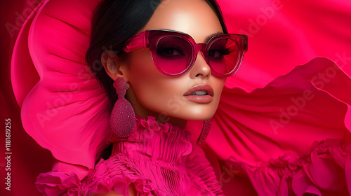 Fashion Model Wears Pink Su...