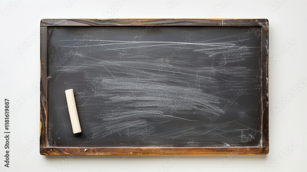 Fototapeta premium A chalkboard with white chalk and an eraser, isolated on a white background.