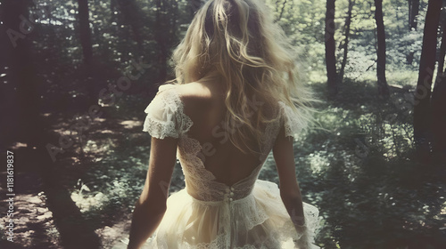 Woman Walks Through Forest ...