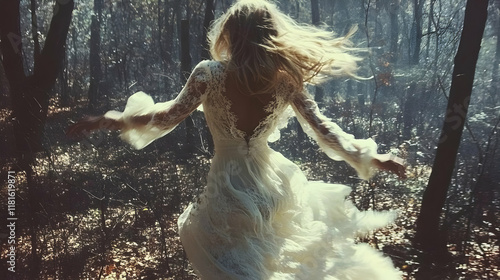 Woman Runs Through Forest i...