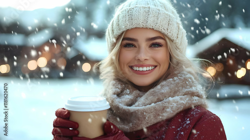 Woman Drinks Hot Coffee in ...