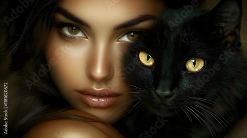 Woman and Black Cat Share a...