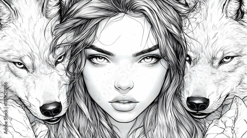 Woman & Wolves: Black & Whi...