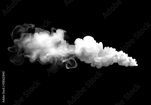 White smoke effect on a black background, vector illustration. Realistic white fog with volumetric clouds. Vector illustration, highly detailed. photo