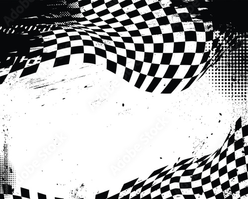Checkered flag racing background with abstract black grunge brush strokes