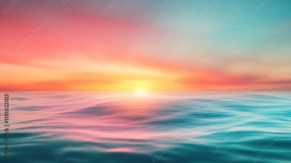 Fototapeta premium Sunrise reflection over calm ocean waters serene landscape nature tranquil environment wide-angle view peaceful concept