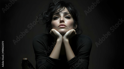 Woman Poses with Chin Resti...