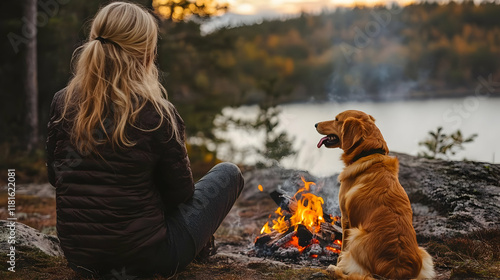 Woman & Dog Enjoy Lakeside ...