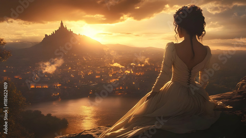 Woman Watches Sunset Over B...