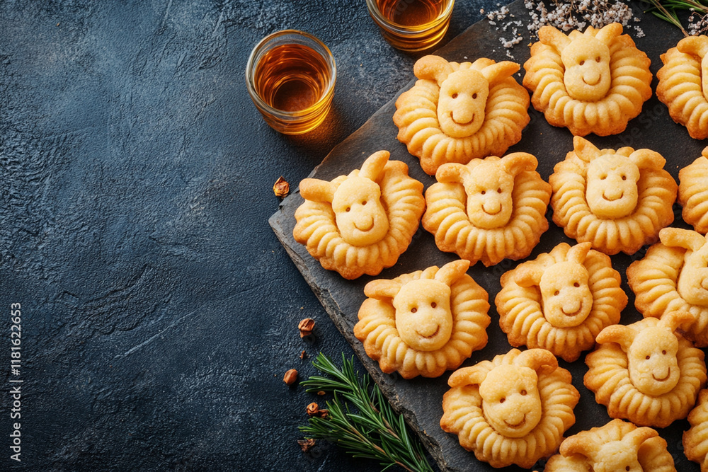 Baby Cookies on a Plate. Copy Space Banner. Shortbread Almond Cookies *Sheep* Baby Cookies on a Plate. Copy Space Banner. Shortbread Almond Cookies *Sheep*