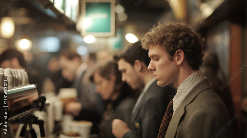 Crowded Cafe Scene with People in Business Attire Enjoying Coffee Crowded Cafe Scene with People in Business Attire Enjoying Coffee