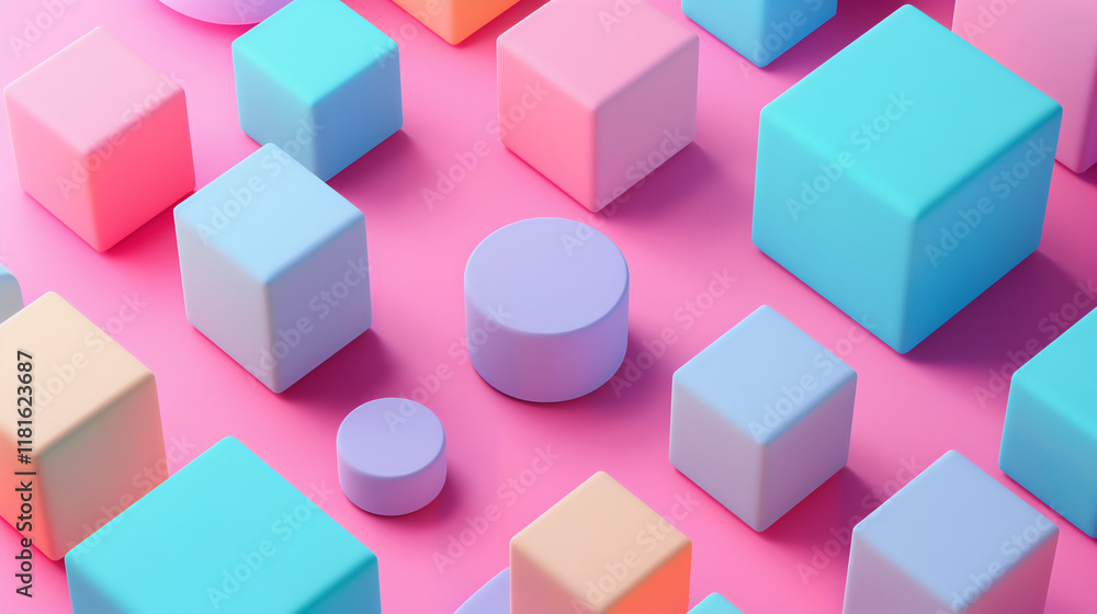 Naklejka premium Abstract Geometric Shapes in Pastel Tones Illustration, Perfect for Modern Design Projects and Artistic Backgrounds