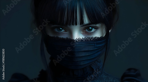 Masked Woman Gazes Directly...