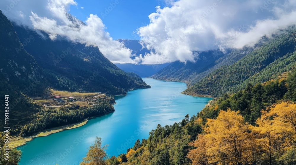 Serene Mountain Lake in Autumn Colors Serene Mountain Lake in Autumn Colors