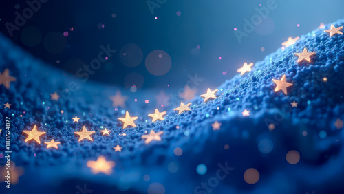 Blue blanket with stars - a symbol of tenderness, coziness, ideal as a background or greeting card