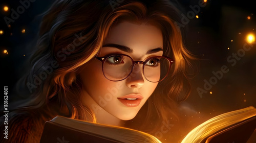 Woman Reads Glowing Book wi...