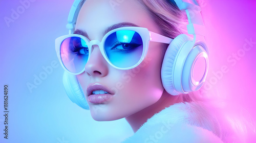 Woman Enjoys Music with Hea...