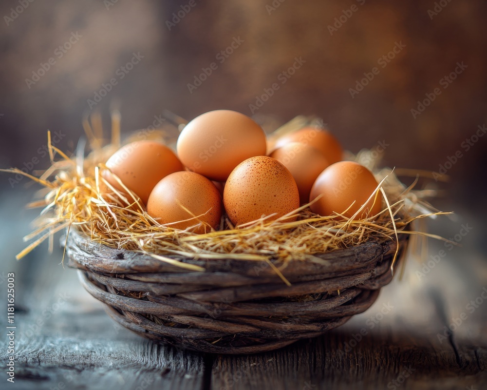 Farm-Fresh Organic Eggs Nestled in Straw Rustic Wooden Table, Rural Lifestyle Photography High-quality images showcasing fresh brown eggs in a rustic setting Perfect for blogs, websites, and social Farm-Fresh Organic Eggs Nestled in Straw Rustic Wooden Table, Rural Lifestyle Photography High-quality images showcasing fresh brown eggs in a rustic setting Perfect for blogs, websites, and social