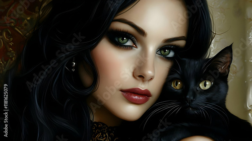 Woman and Black Cat Share a...
