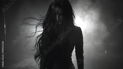 Woman Stands in Fog with Ha...