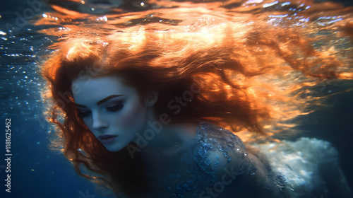 Woman Submerged Underwater ...