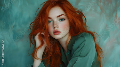 Redhead Beauty Poses with G...
