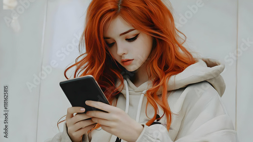 Woman Checks Phone, Immerse...