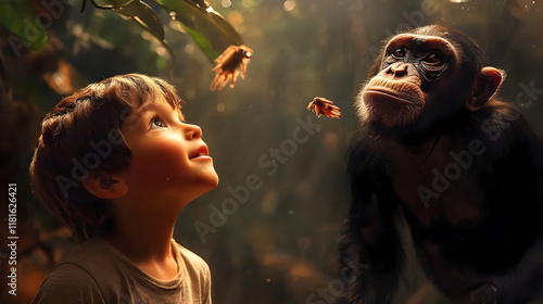 Child Observes Primate in J...