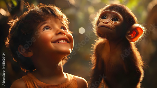 Child Smiles at Monkey in S...