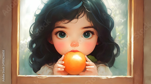 Cute Child Eats Orange Frui...