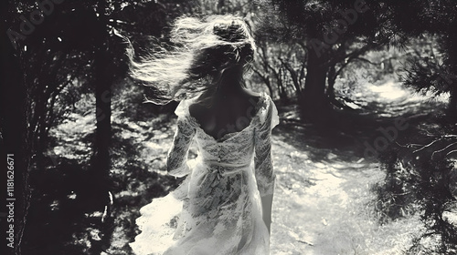 Woman Walks Through Forest ...