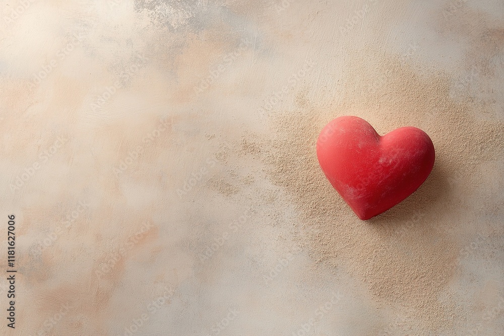 Fototapeta premium Heart-shaped decoration rests on textured surface conveying love and affection in a minimalist setting