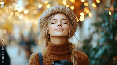 Woman Enjoys Autumn Day wit...