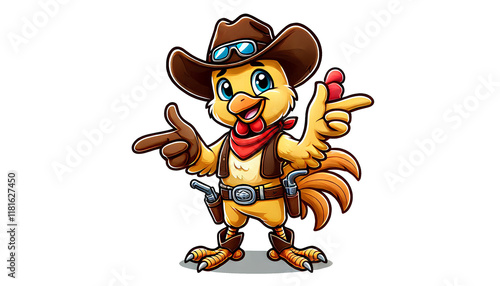 Humorous Farm Chicken in Cowboy Outfit