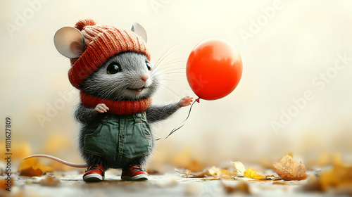 Cute Mouse Holds Balloon in...